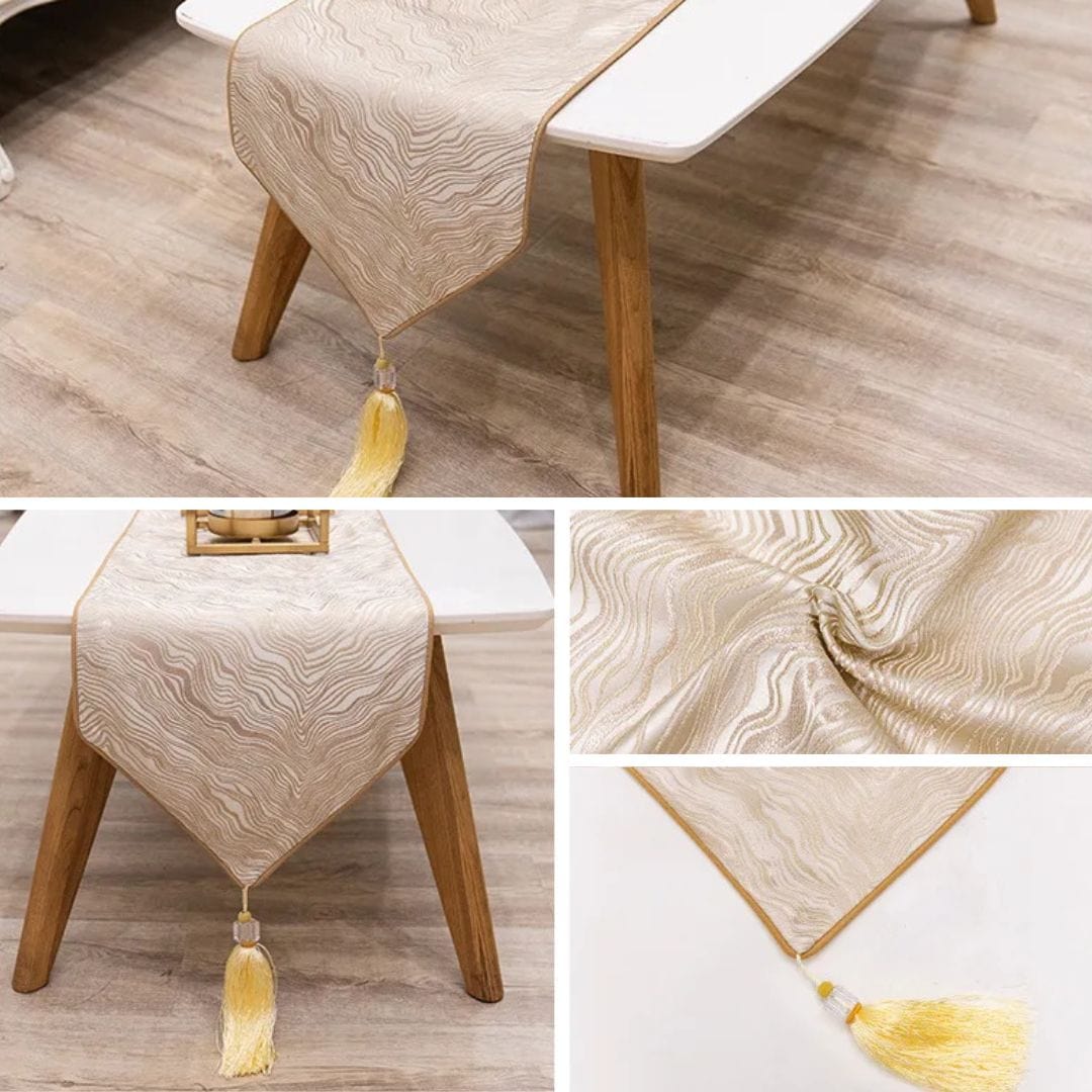 Chemin de Table Beige Doré - Élégance Marbrée pour Vos Tables