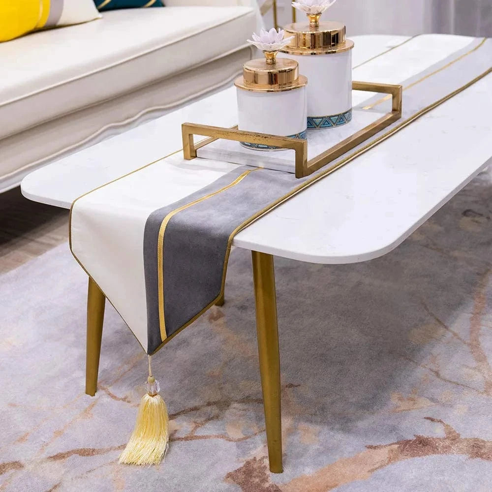 Chemin de Table Blanc et Gris - Moderne Minimaliste Color Block