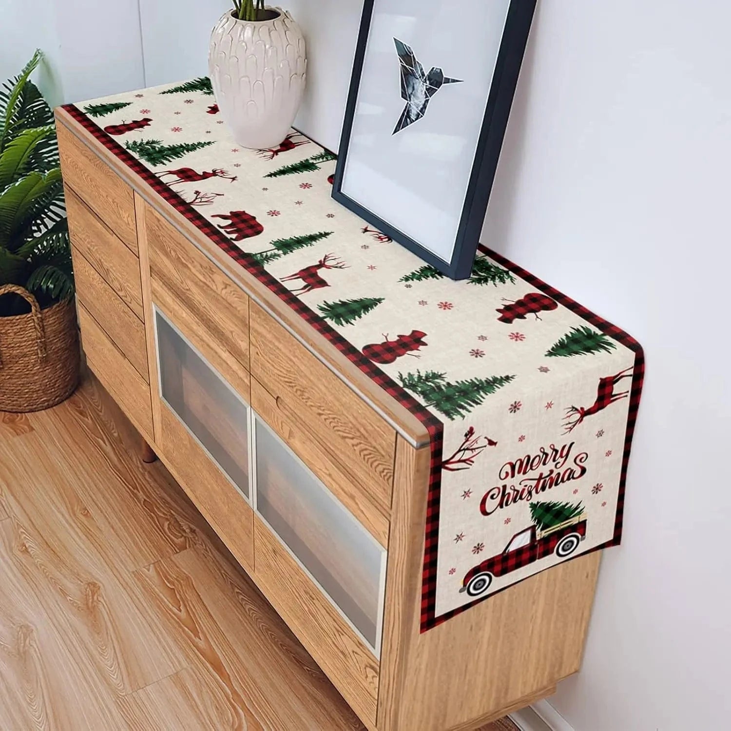 Chemin de Table Blanc Noël - Christmas Truck Lin Rustique