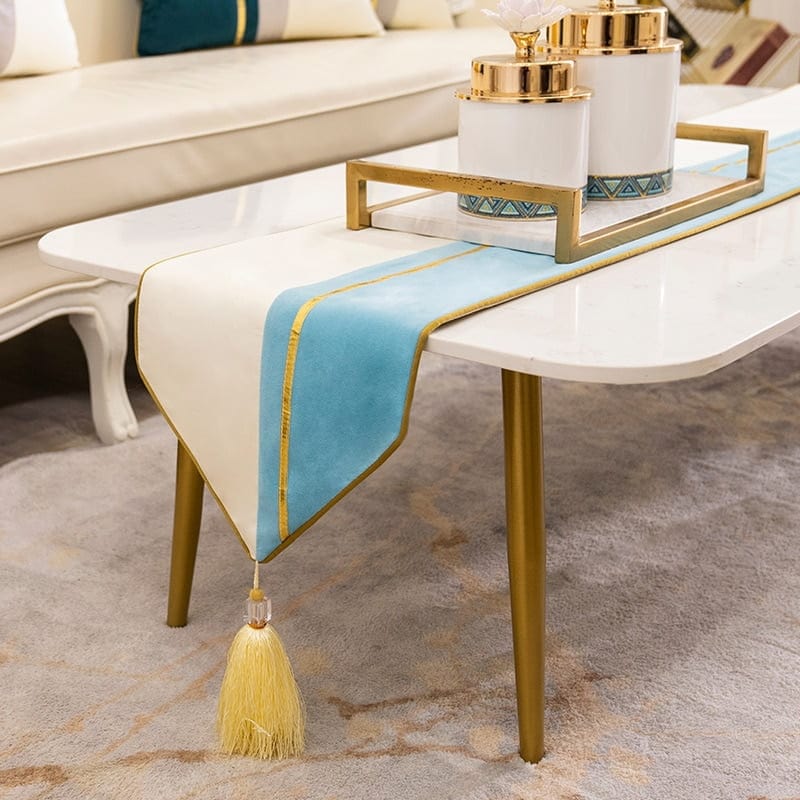 Chemin de Table Bleu Ciel - Design Moderne Bi-Tonal Tendance