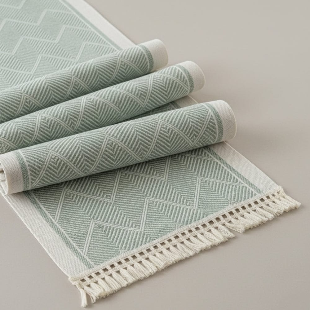 Chemin de Table Chevron Vert - Motif Géométrique Texturé