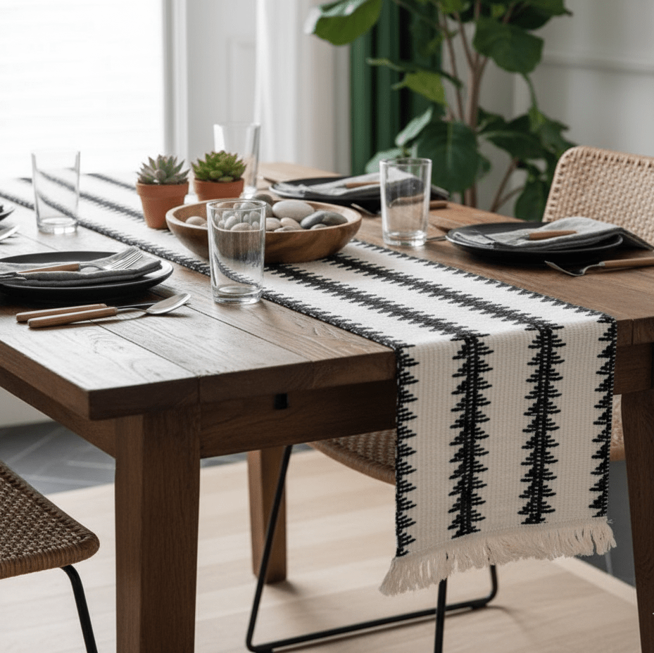 Chemin de Table Coton Épais Géométrique - Confort Robuste