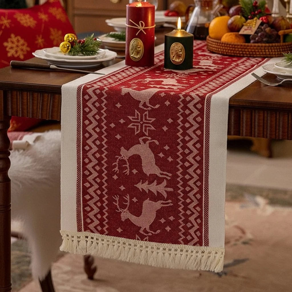 Chemin de Table de Noël Motif Rennes - Style Scandinave