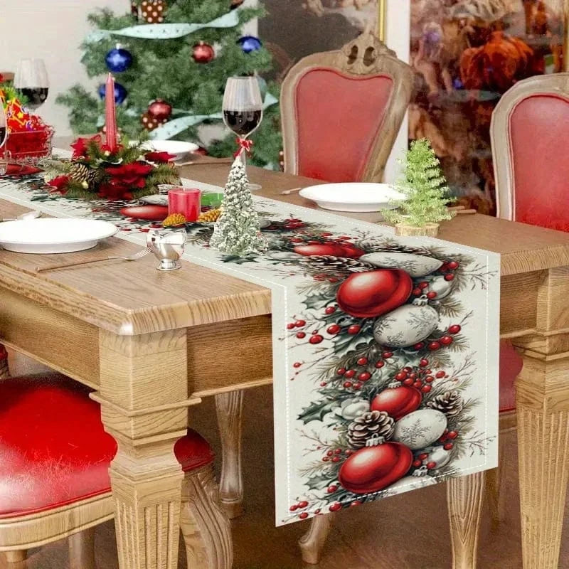 Chemin de Table Décor Noël - Illustration Vintage Festive