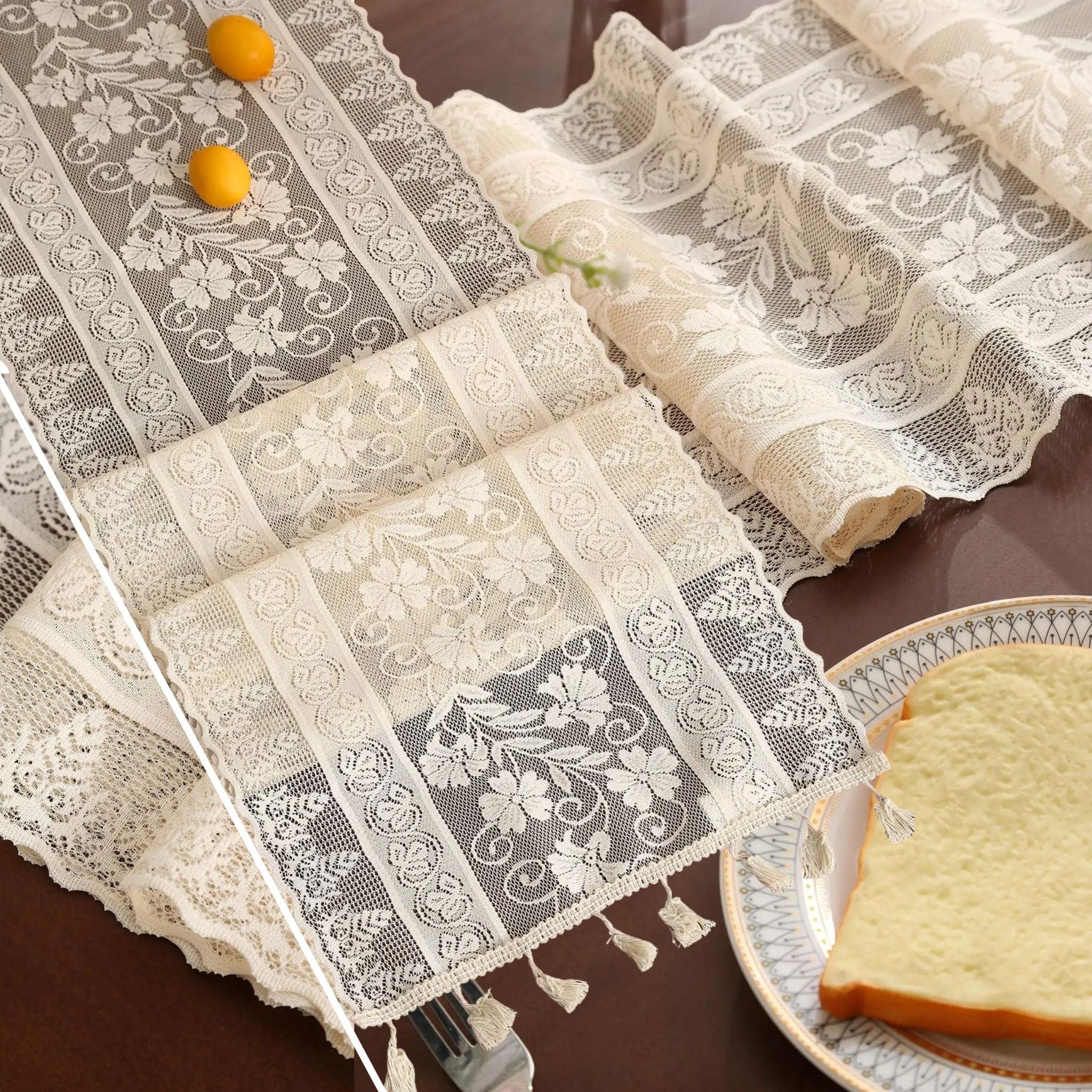 Chemin de Table Dentelle Écru - Motifs Floraux Romantiques Vintage