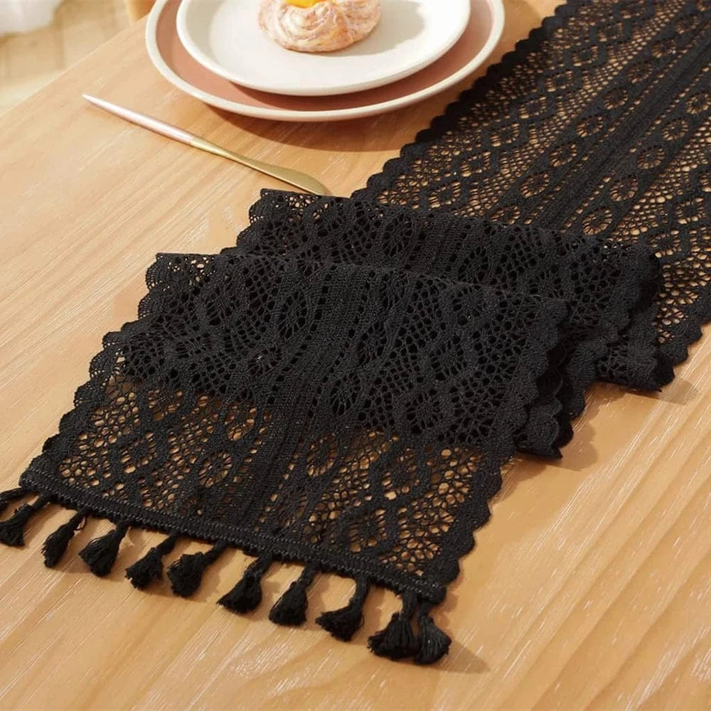 Chemin de Table Dentelle Noir - Sophistication Mystérieuse Glamour