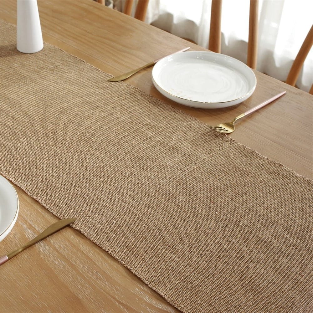Chemin de Table en Lin Marron - Tissage Artisanal Caramel