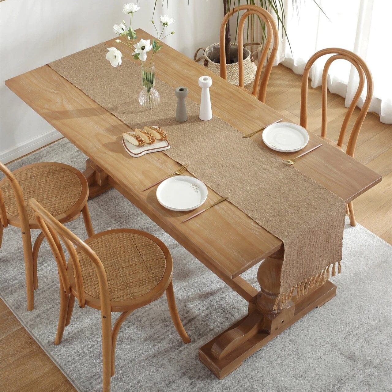 Chemin de Table en Lin Marron - Tissage Artisanal Caramel