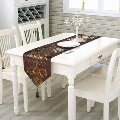 Chemin de Table Fourrure Marron - Broderies Dorées Luxe