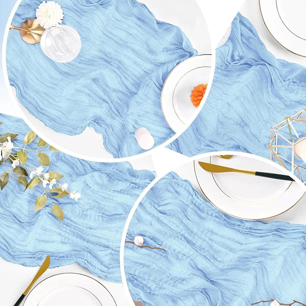 Chemin de Table Gaze Coton Bleu - Texture Froissée Bohème