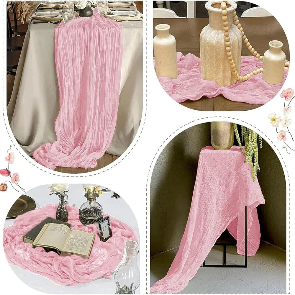 Chemin de Table Gaze Coton Rose - Romantique Froissé Tendre