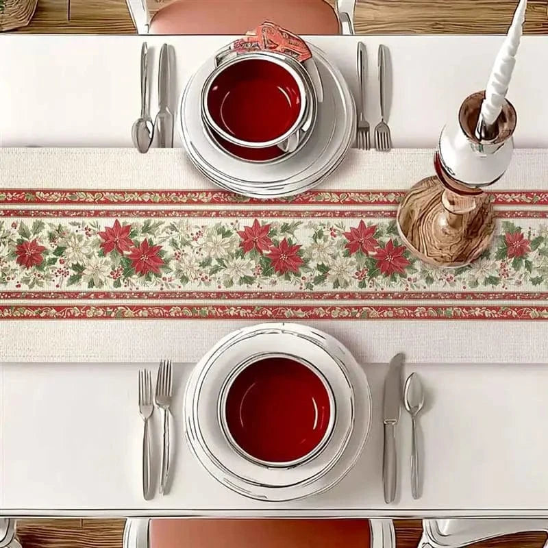 Chemin de Table Houx Noël - Tradition Baies Rouges Lin