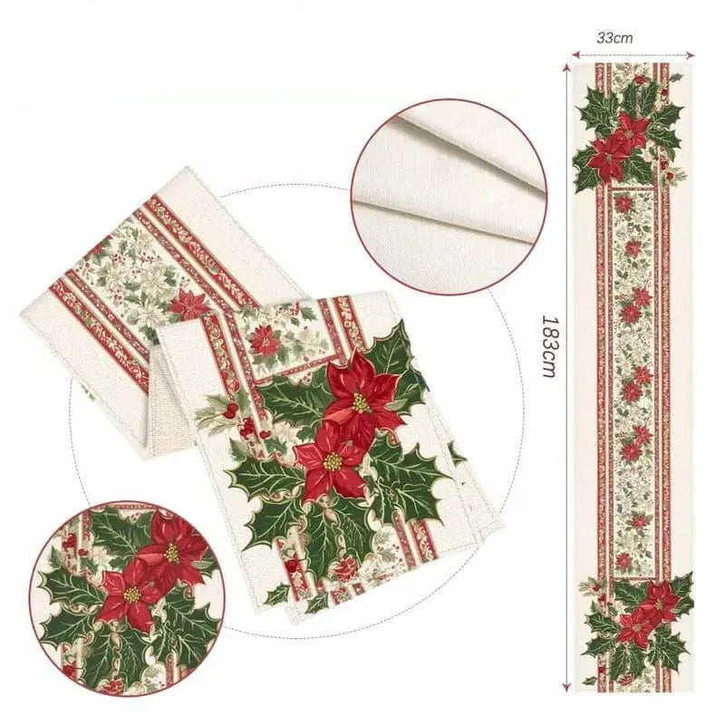 Chemin de Table Houx Noël - Tradition Baies Rouges Lin