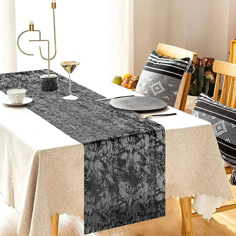 Chemin de Table Jetable Noir Texturé - Noël, Mariage, Événements