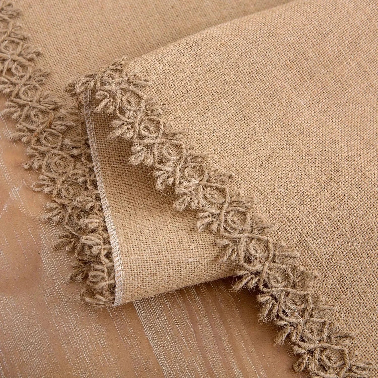 Chemin de Table Jute Vintage Bordure Relief - Bohème Chic