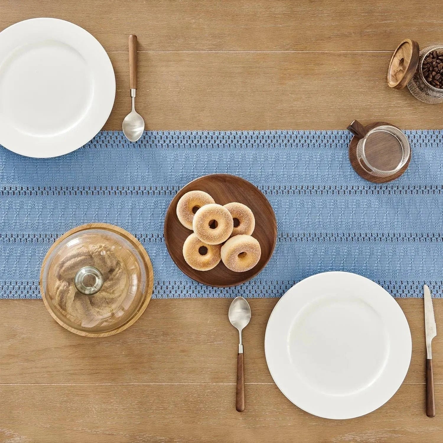 Chemin de Table Lin Bleu - Tissage Ajouré Sérénité Céleste