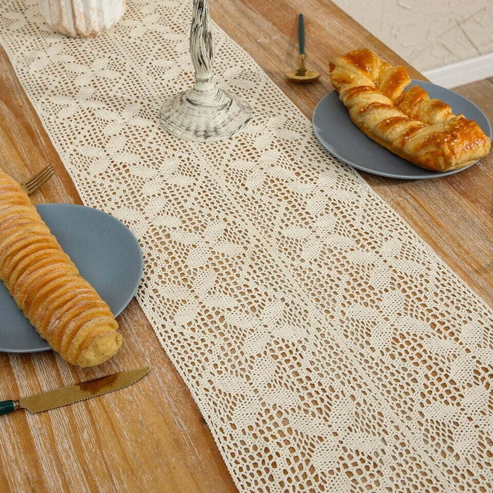 Chemin de Table Marguerite - Dentelle Crochet Beige Artisanal