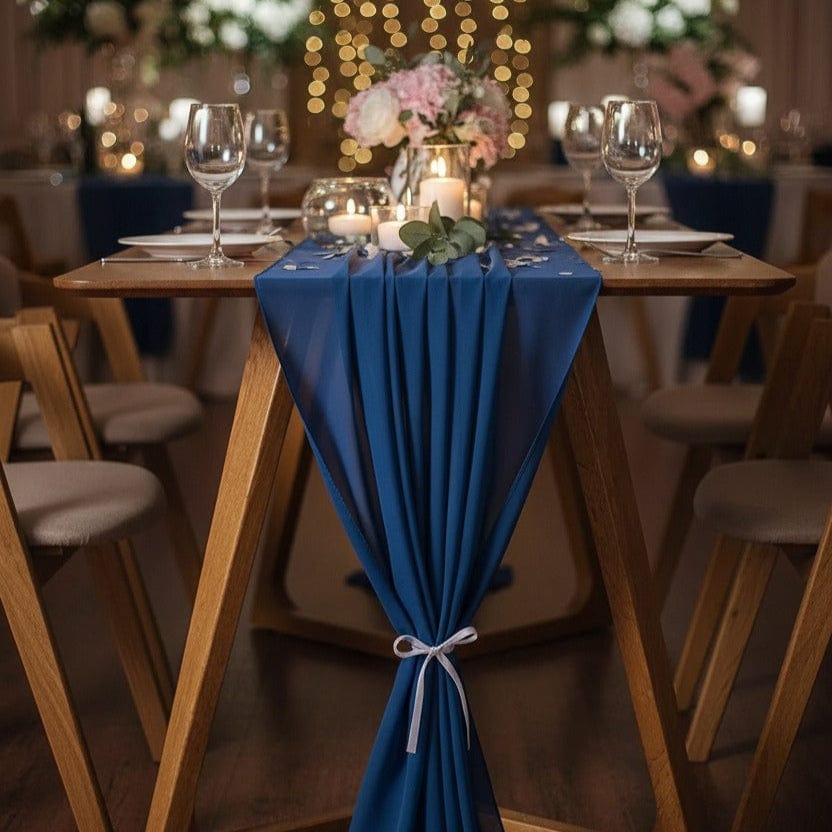 Chemin de Table Mousseline Bleu - Élégance Raffinée Moderne