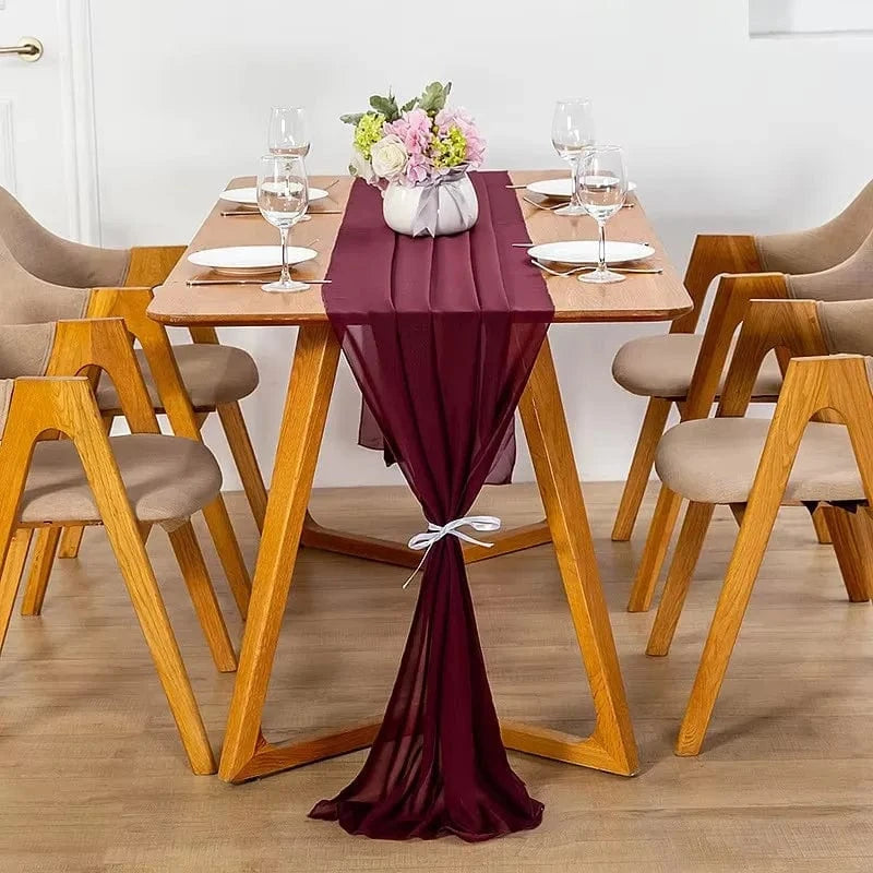 Chemin de Table Mousseline Bordeaux - Luxe Élégant Raffiné