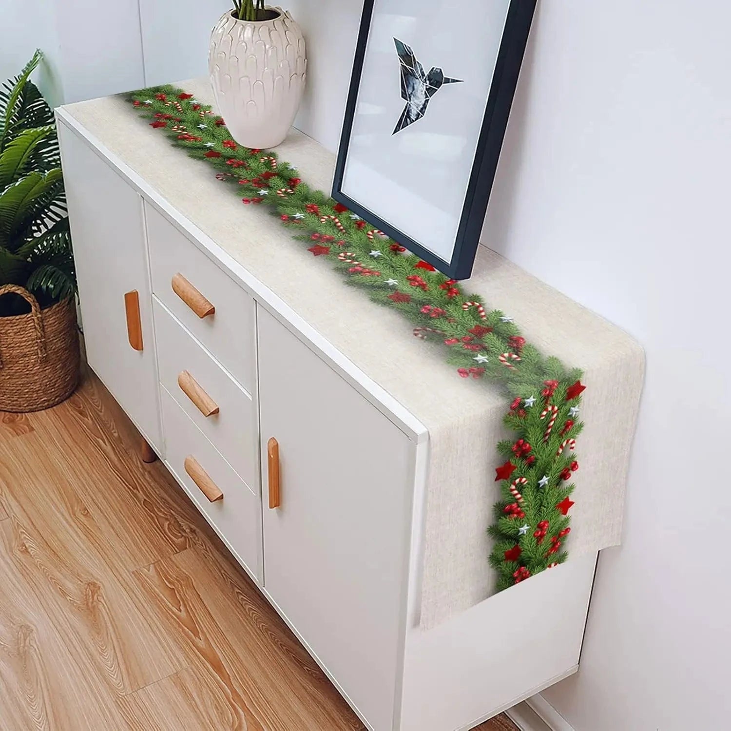 Chemin de Table Noël avec Branche de Sapin - Lin Naturel Festif