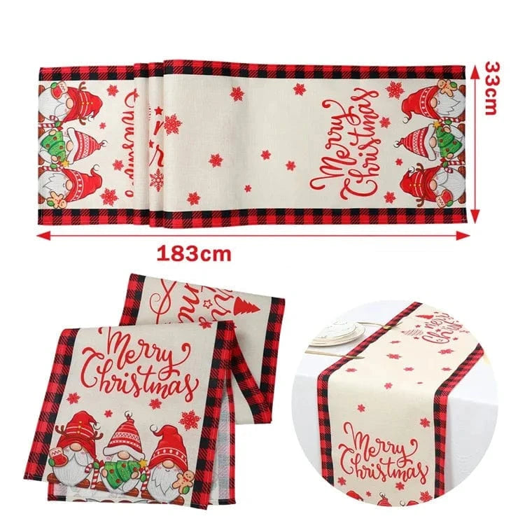 Chemin de Table Noël Blanc - Déco Gnomes et Merry Christmas
