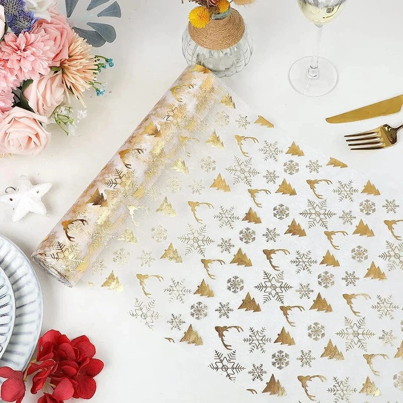Chemin de Table Noël Jetable Or Argent - Motifs Festifs