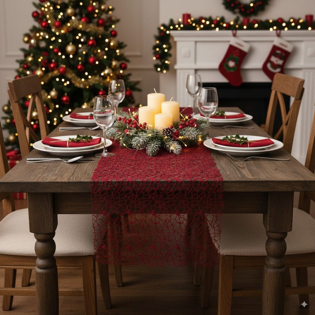 Chemin de Table Organza Rouge - Romance Passionnée Amoureuse