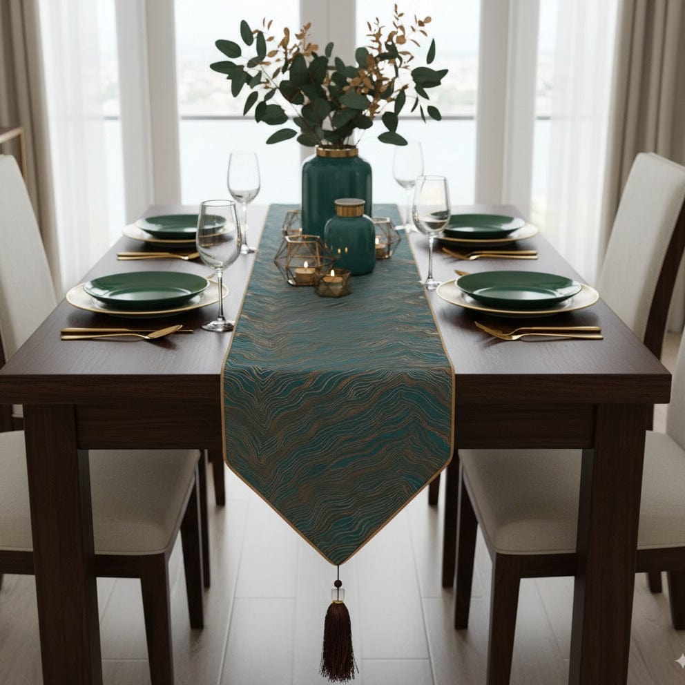 Chemin de Table Rayé Vert - Design Géométrique Moderne & Chic