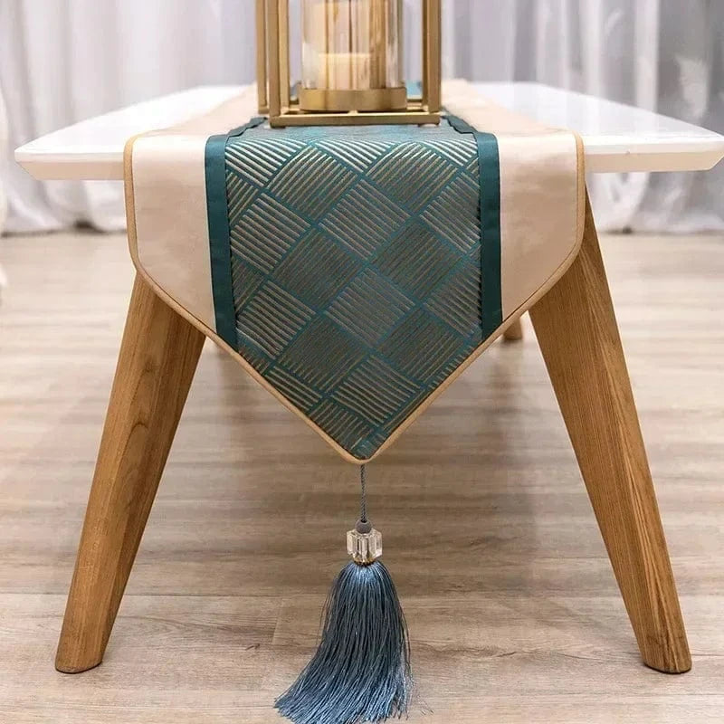 Chemin de Table Vert Canard - Moderne Chic Géométrique Raffiné