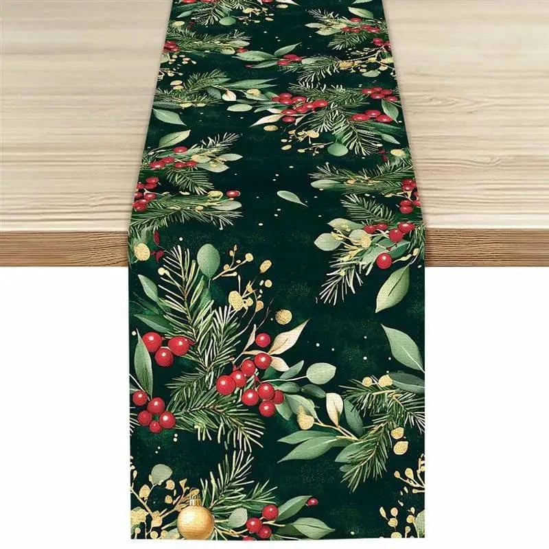 Chemin de Table Vert Noël - Motif Botanique Sapin Festif