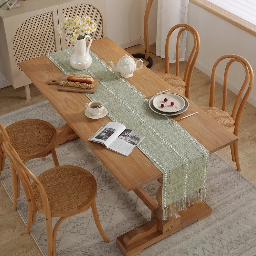 Chemin de Table Vert Sauge - Tissage Naturel Champêtre Chic