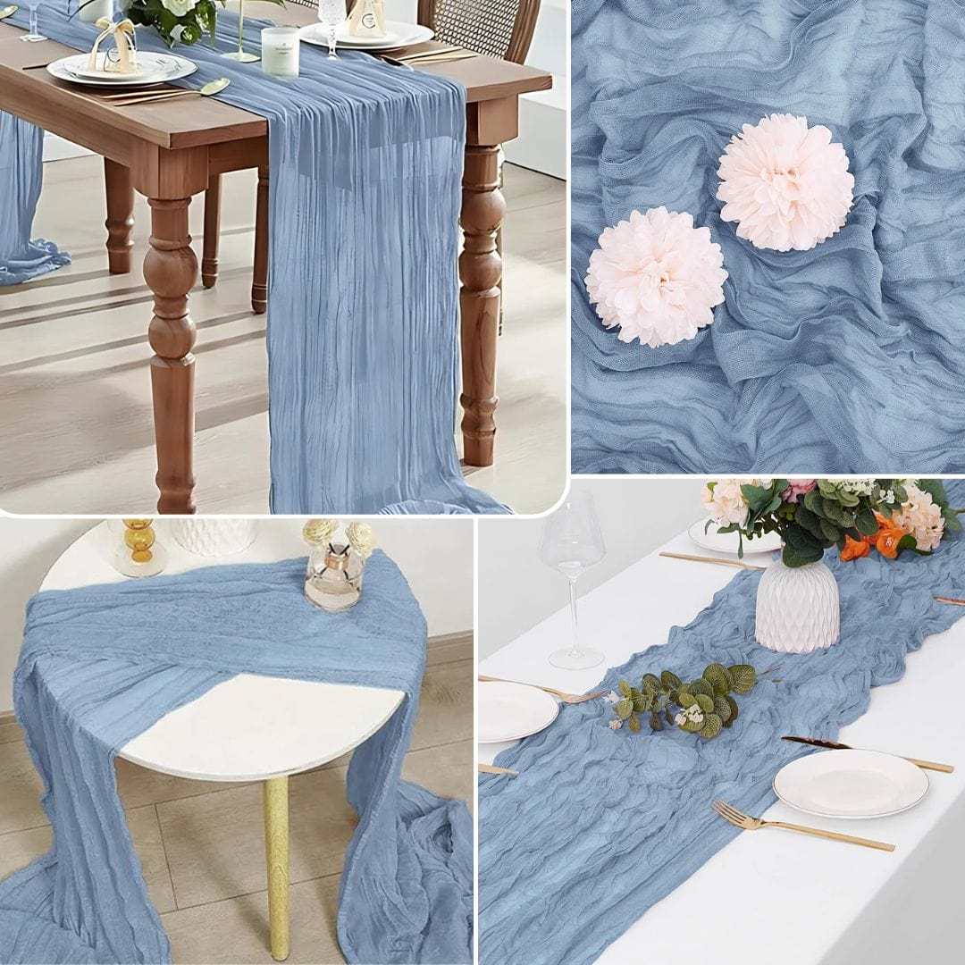 Chemin Table Gaze Coton Bleu Pastel - Douceur Sophistiquée