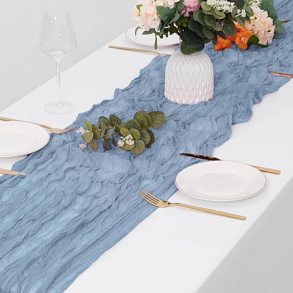 Chemin Table Gaze Coton Bleu Pastel - Douceur Sophistiquée