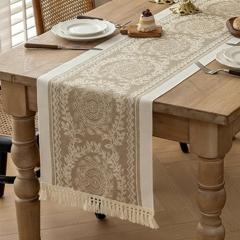 Chemin de Table Arabesque Beige - Style Ethnique Tribal