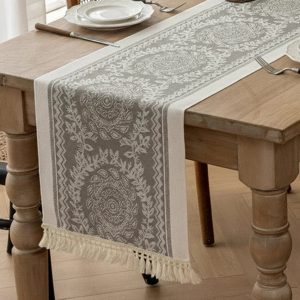 Chemin de Table Arabesque Gris Taupe - Oriental Raffiné