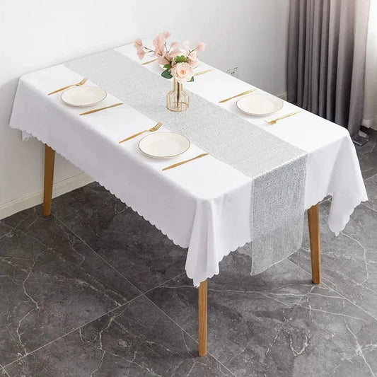 Chemin de Table Argent Pailleté - Modernité Cristalline Pure