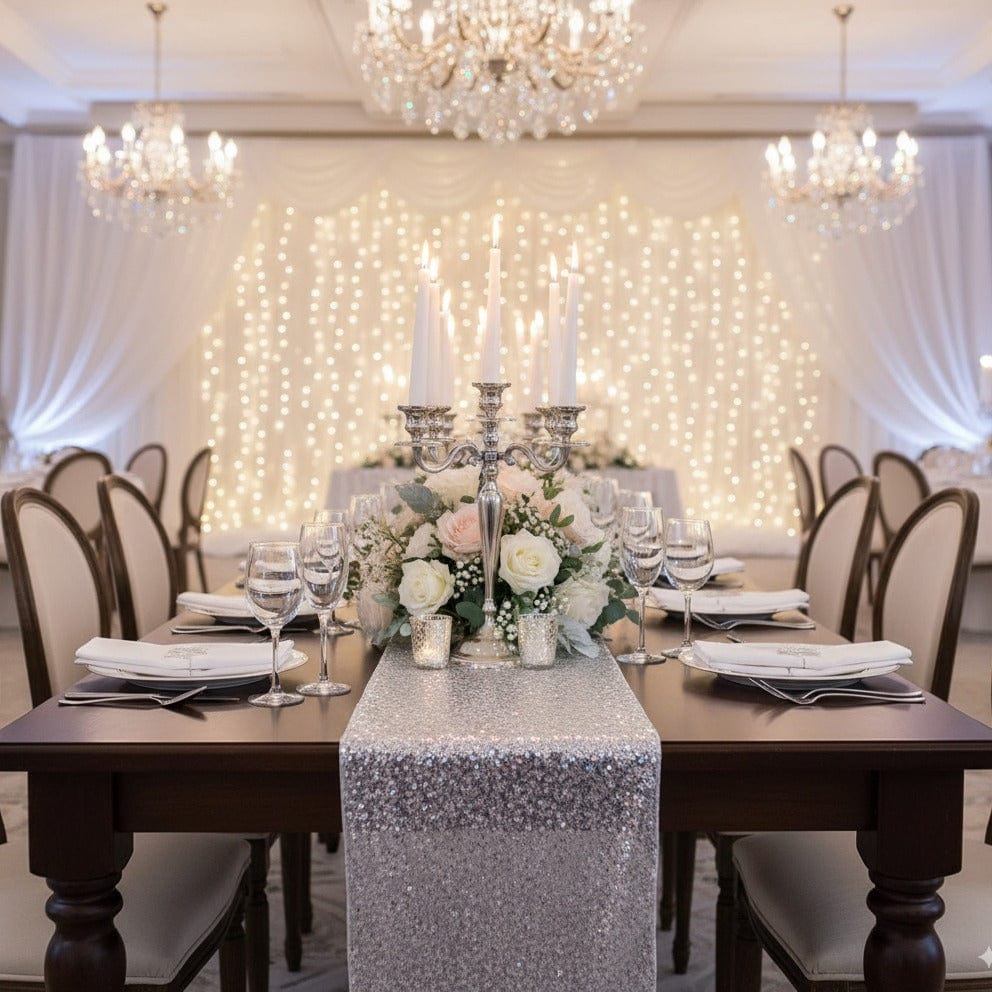 Chemin de Table Argent Pailleté - Modernité Cristalline Pure