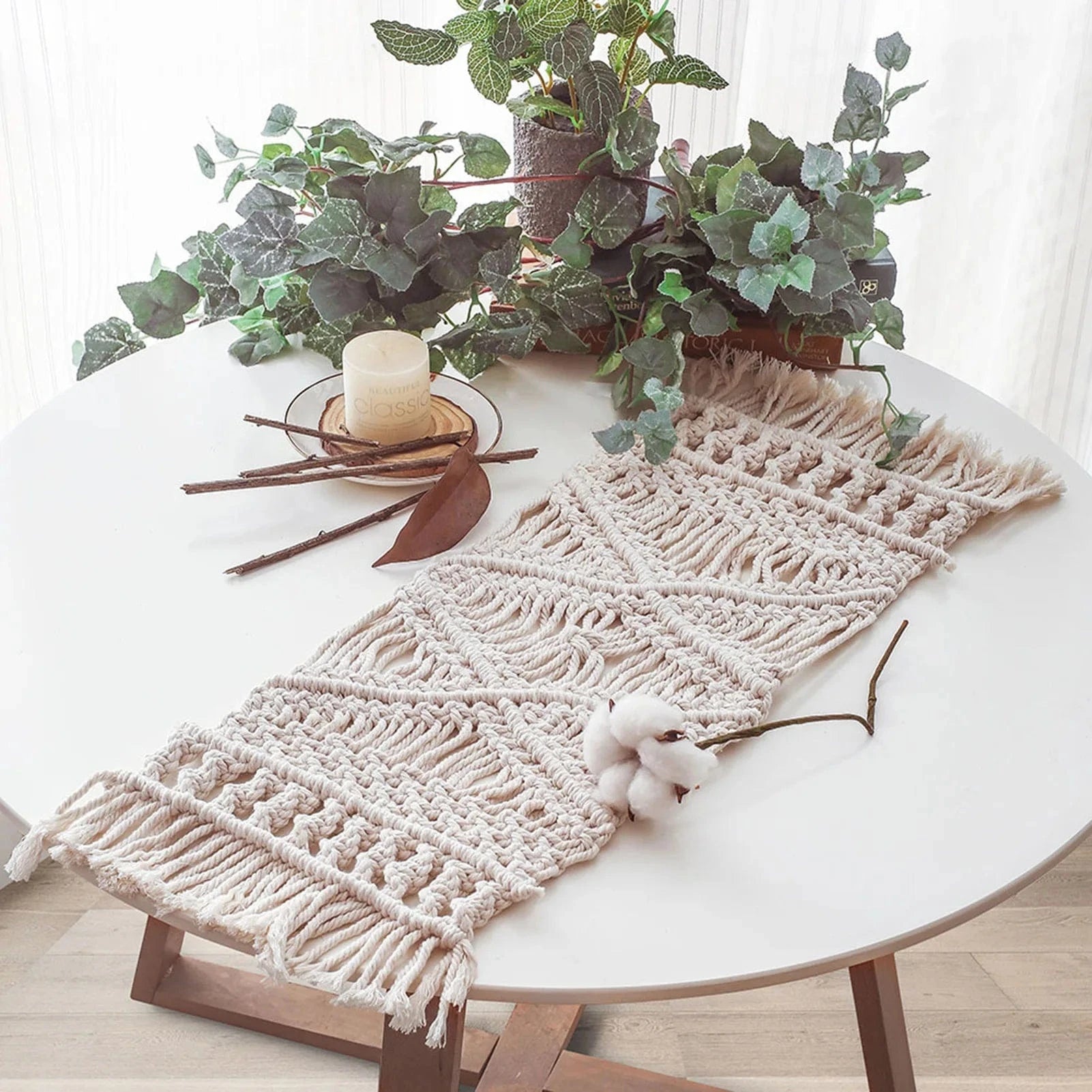 Chemin de Table au Crochet - Tissé Main Coton 100% Bohème