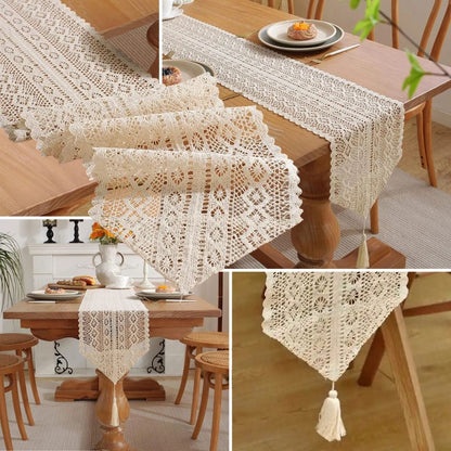 Chemin de Table Beige Dentelle - Élégance Neutre Sophistiquée