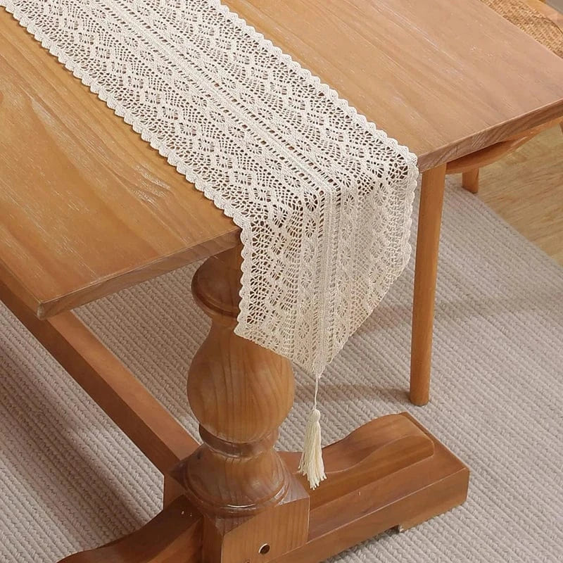 Chemin de Table Beige Dentelle - Élégance Neutre Sophistiquée