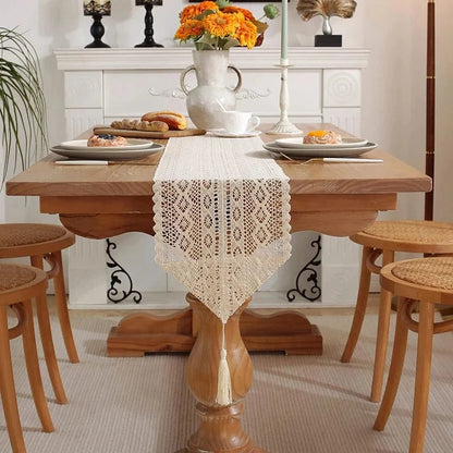 Chemin de Table Beige Dentelle - Élégance Neutre Sophistiquée