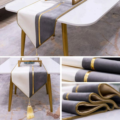 Chemin de Table Blanc et Gris - Moderne Minimaliste Color Block