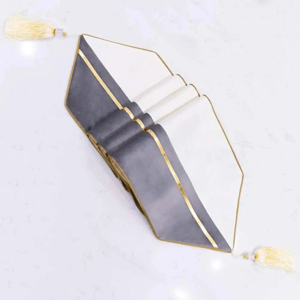 Chemin de Table Blanc et Gris - Moderne Minimaliste Color Block
