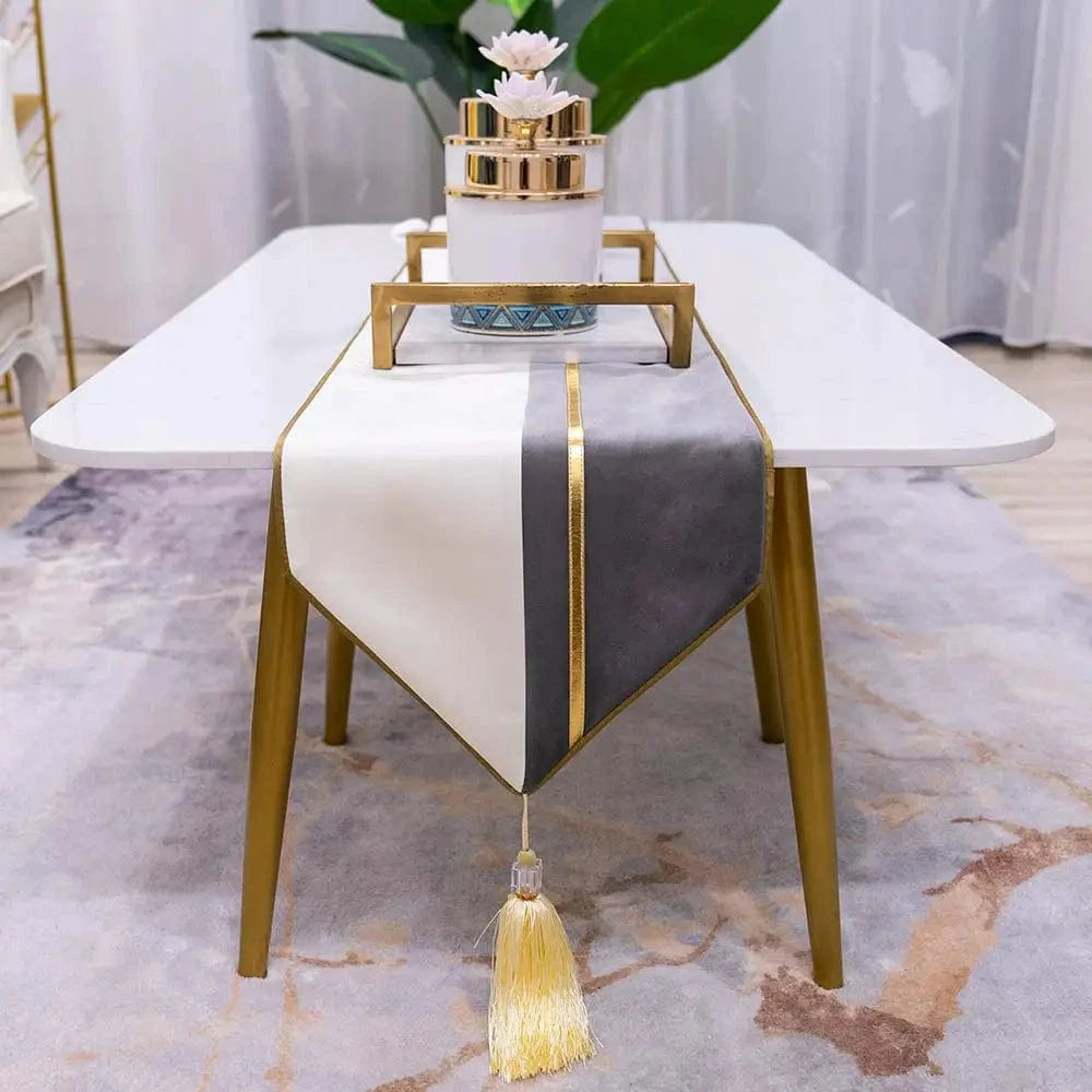 Chemin de Table Blanc et Gris - Moderne Minimaliste Color Block