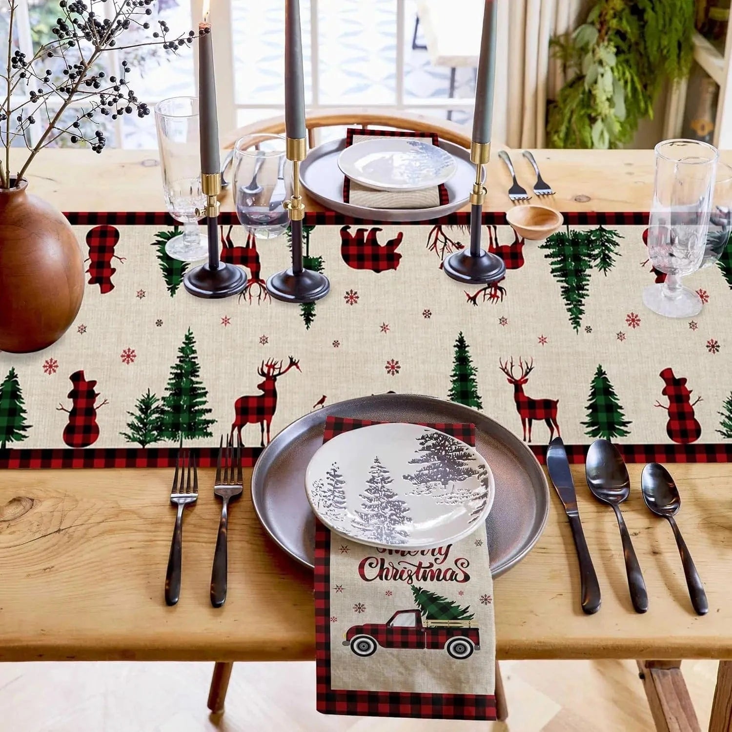 Chemin de Table Blanc Noël - Christmas Truck Lin Rustique