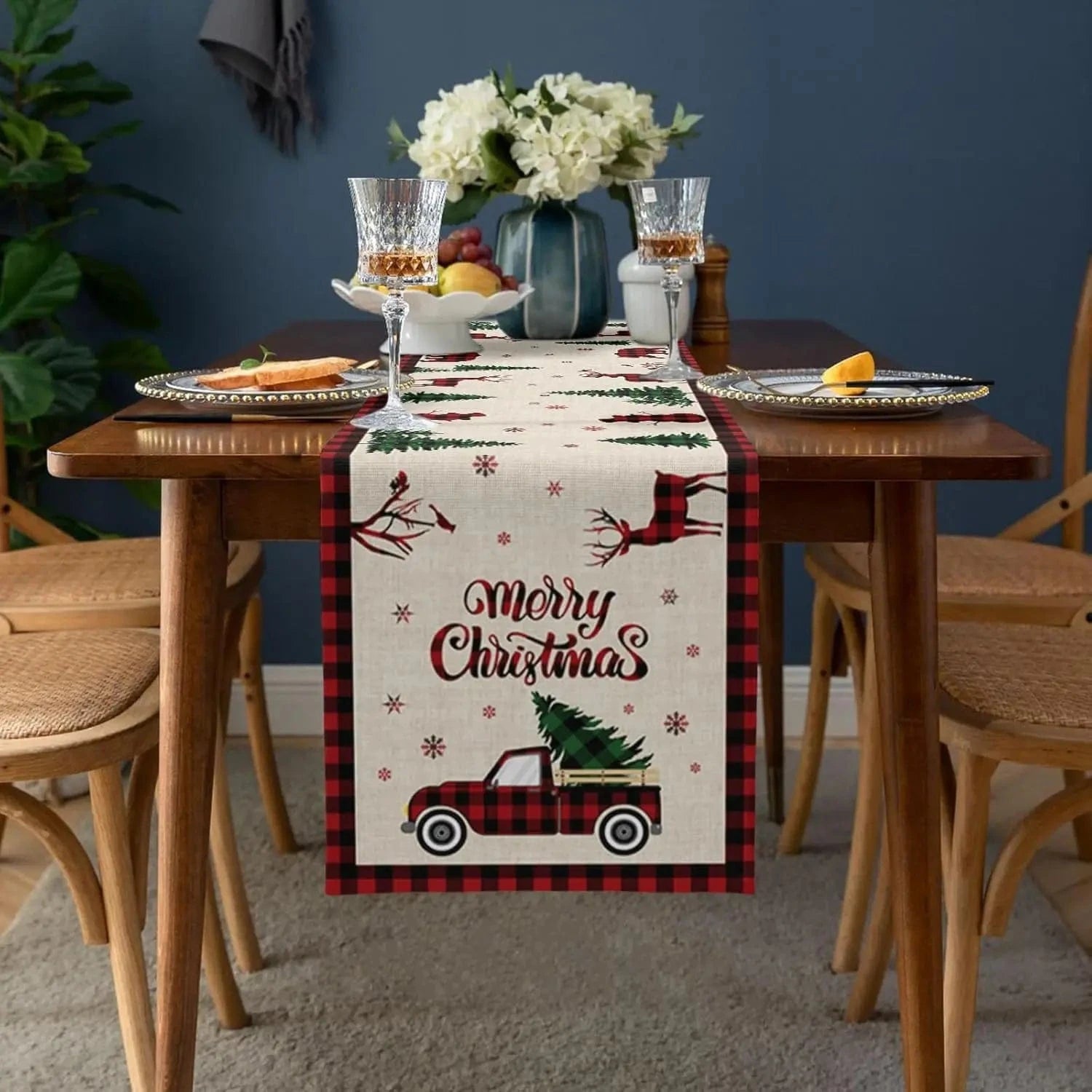 Chemin de Table Blanc Noël - Christmas Truck Lin Rustique