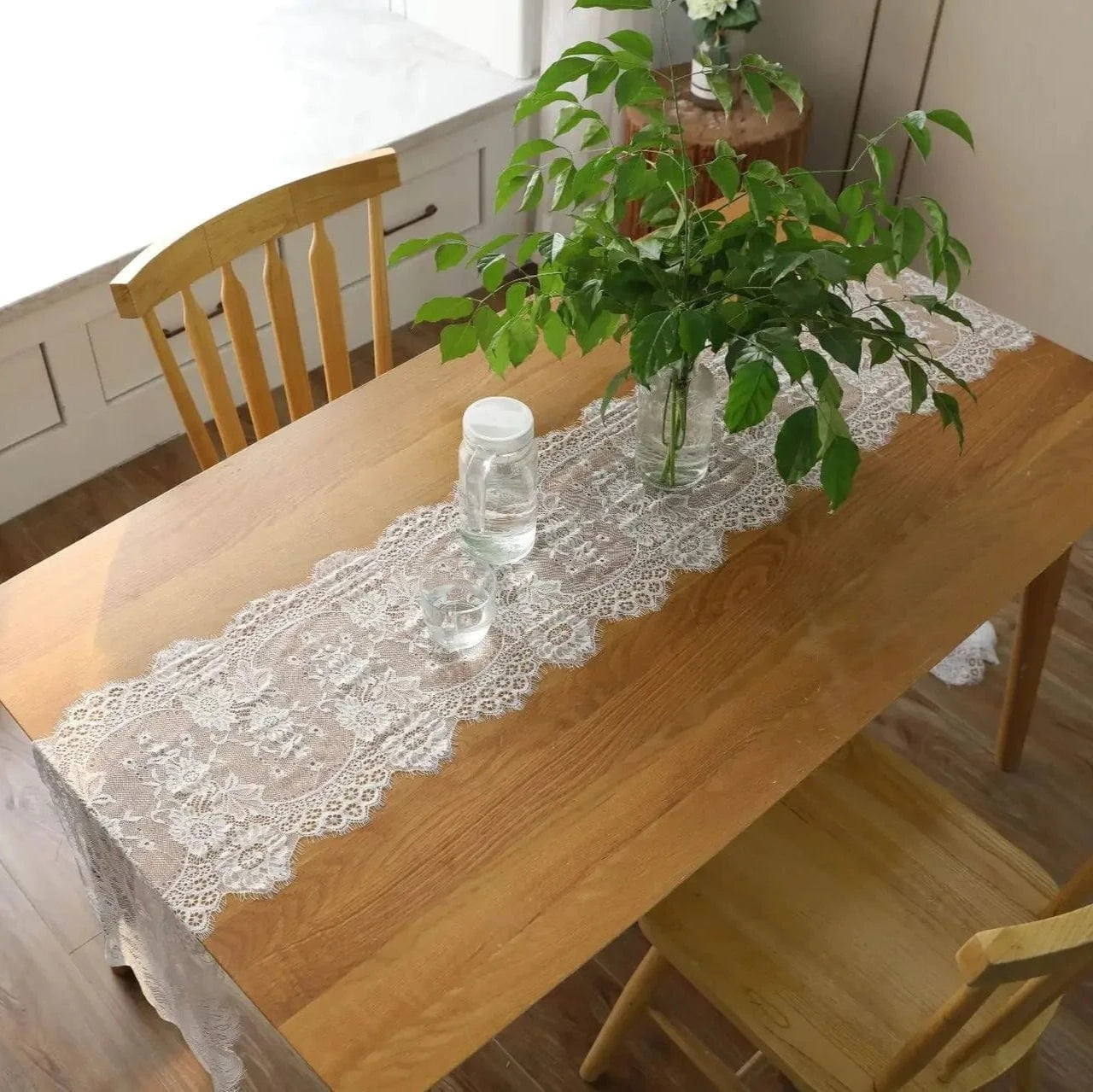 Chemin de Table Blanc Transparent - Dentelle Ajourée Romantique