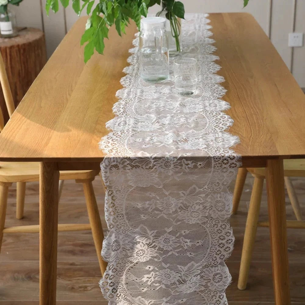 Chemin de Table Blanc Transparent - Dentelle Ajourée Romantique