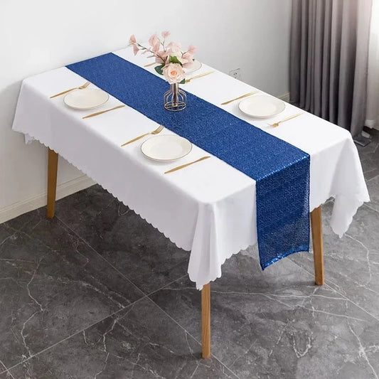 Chemin de Table Bleu Royal Pailleté - Prestance Aristocratique