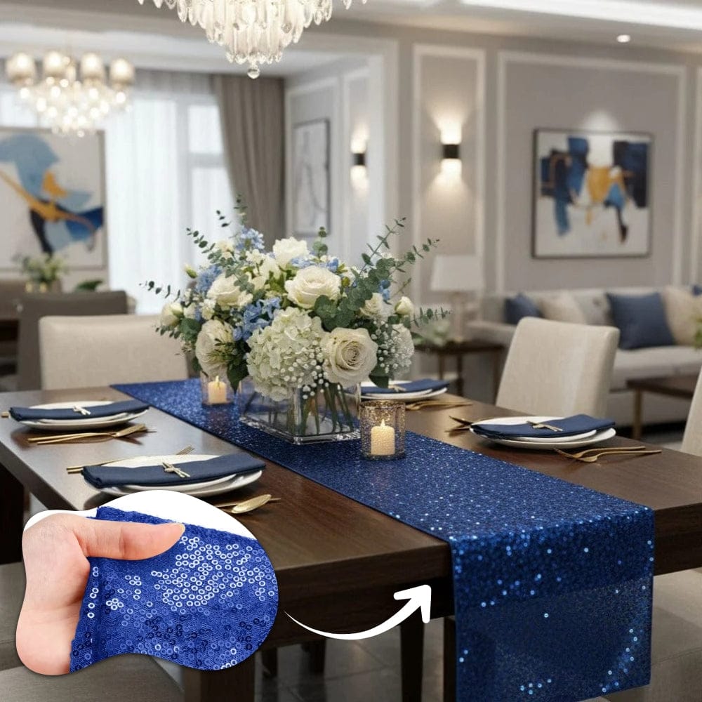 Chemin de Table Bleu Royal Pailleté - Prestance Aristocratique